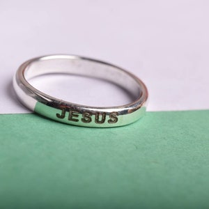 Silver Jesus Ring 925 Sterling Silver Christian Ring Religious Jewelry Minimal Faith Ring Personalized Gift for Her Him