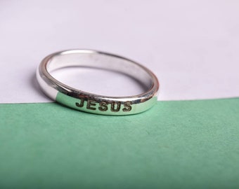 Zilveren Jezusring 925 sterlingzilveren christelijke ring Religieuze sieraden Minimale geloofsring Gepersonaliseerd cadeau voor haar Hem