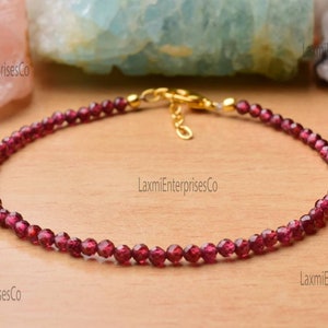 Garnet Bracelet, Birthstone Bracelet, Stack, Red Garnet, Micro Faceted, Beaded Bracelet, Dainty Bracelet, Tiny Gemstone Bracelet, Gift Her