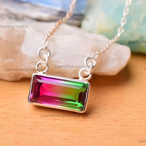 Bi-Color Watermelon Tourmaline Pendant in 925 Sterling Silver, Quartz Pendant, Gemstone Necklace, Pear Shape Pendant, Silver Jewelry, Gift
