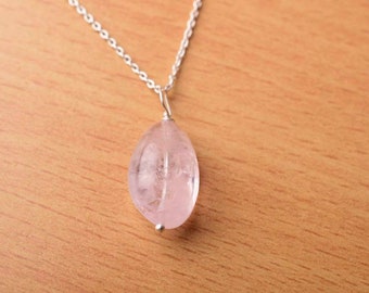 Designer Natural Pink Morganite Tumble Pendant in 925 Sterling Silver, Gemstone Necklace, Silver Jewelry, Dainty Pendant, Gift For Her