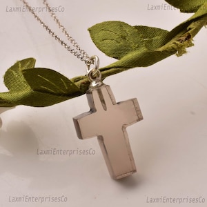 Natural Smoky Quartz Cross Pendant in 925 Sterling Silver, Jesus Gemstone Necklace, Stone Pendant, Cross Shape, God&#39;s Cross, Handmade, Gift