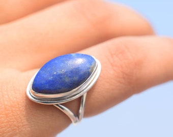 Natural Lapis Lazuli Ring In 925 Sterling Silver, Stacking Ring, Blue  Gemstone, Anniversary Ring, Boho Ring, Marquise ring, Gift For Her