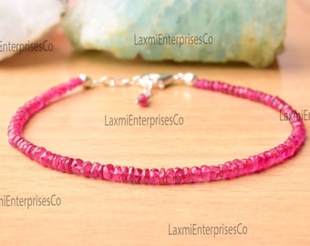 Natural Ruby Faceted Bracelet in 925 Sterling Silver, Beaded Bracelet, Dainty Bracelet, Gemstone Bracelet, Birthstone Bracelet, Gift For Her
