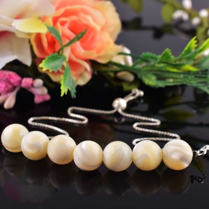 Natural Mother of Pearl&#39;s slide Bracelet , Dainty Bracelet,round gemstone, Gemstone Bracelet,box chain bracelet, Birthstone, Gift For Her,
