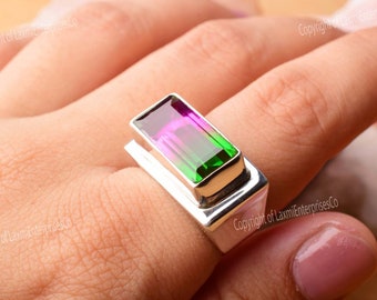 Ring watermeloen toermalijnkwarts 925 sterlingzilver • Handgemaakte ambachtelijke ring • Designer zilveren sieraden • Uniek cadeau voor haar