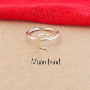 Silver Moon Band Ring, Moon Ring Sterling Silver, Cheap Ring, Affordable Jewelry, Dainty Ring, Love Ring, Couple Band, Floral Ring, Gift Her