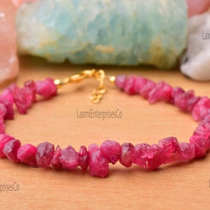 Pulsera de espinela roja cruda natural en plata de ley 925, delicada, pulsera de piedra preciosa áspera, espín rojo áspero, pulsera de piedra sin cortar, regalarle