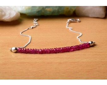 Red Ruby Faceted Bracelet in 925 Sterling Silver, Beaded Bracelet, Dainty Bracelet, Gemstone Bracelet, Birthstone Bracelet, Gift For Her