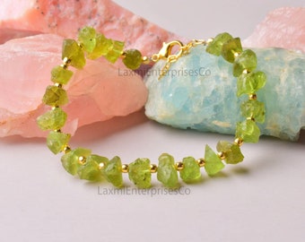 Bracelet péridot brut naturel, délicat, bracelet perlé, non taillé, bracelet en pierre précieuse brute, bracelet en pierre verte brute, bracelet en pierre non taillée, cadeau pour elle