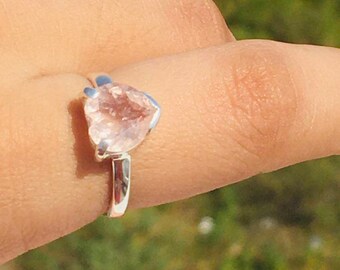 Natural Faceted Morganite Heart Ring In 925 Sterling Silver, Artisan Ring, Silver Jewelry, Designer Ring, Birthstone Ring, Handmade, Gift