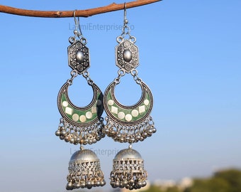 Pendiente de plata alemán, Pendientes afganos, Pendientes de animales, Plata oxidada, Étnico, Tradicional, Pendientes indios, Pendientes artesanales, Joyería
