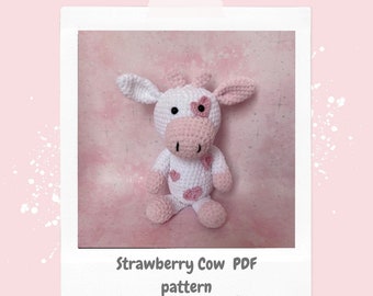 Strawberry Cow Amigurumi Crochet Pattern.PDF Digital Download