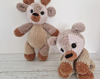 Holly & Blitz Reindeer Bundle Crochet Pattern. Amigurumi Cow plushie and Ragdoll