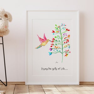 Nursery Wall Art  Bird Gift Bird, Art Print with Quote, Woodland Bird Art,  Handmade Watercolor Children Art, Empowering Baby Bird Gift
