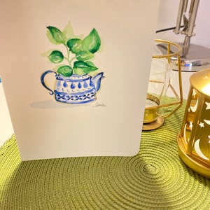 Zielone Rośliny Tea Pot Notatniki, Akwarela Ręcznie Robione Notatniki, Kwiatowe Notatniki Papeterii, Notatnik z Kopertą, Prezent Akwarela Notatnik
