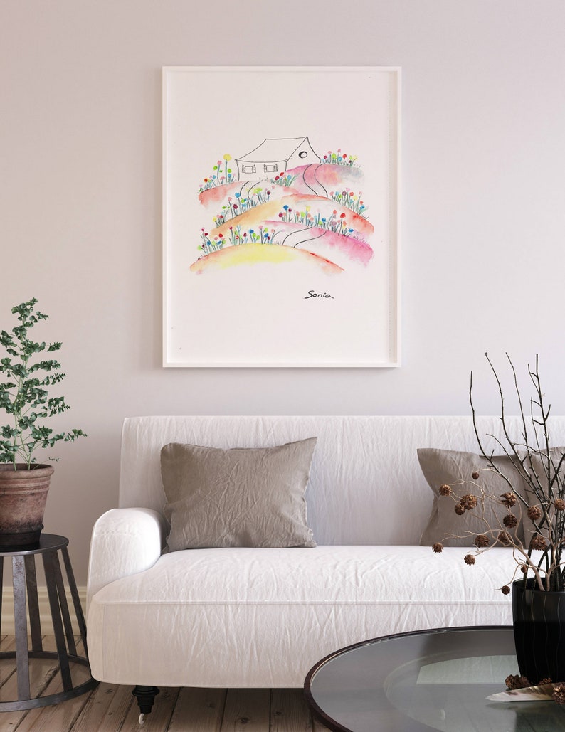 Watercolor Illustrated Artwork Bedroom Wall Decor Etsy