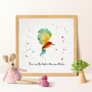 Kleiner Vogel Kunstdruck mit Spruch | Kinderzimmer Wandkunst | Waldvogel Kunst | Vogel Home Dekor | Bestärkendes Baby Vogel Geschenk | Vogel Digitale Kunst