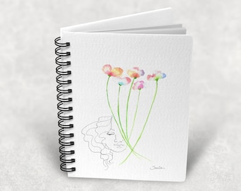 Spiral Floral Sketchbook  A5 100% Recycled, Botanical One line Drawing Notebook, Eco Friendly  Art, Soft Cover  Sketchbook, Artist Gift
