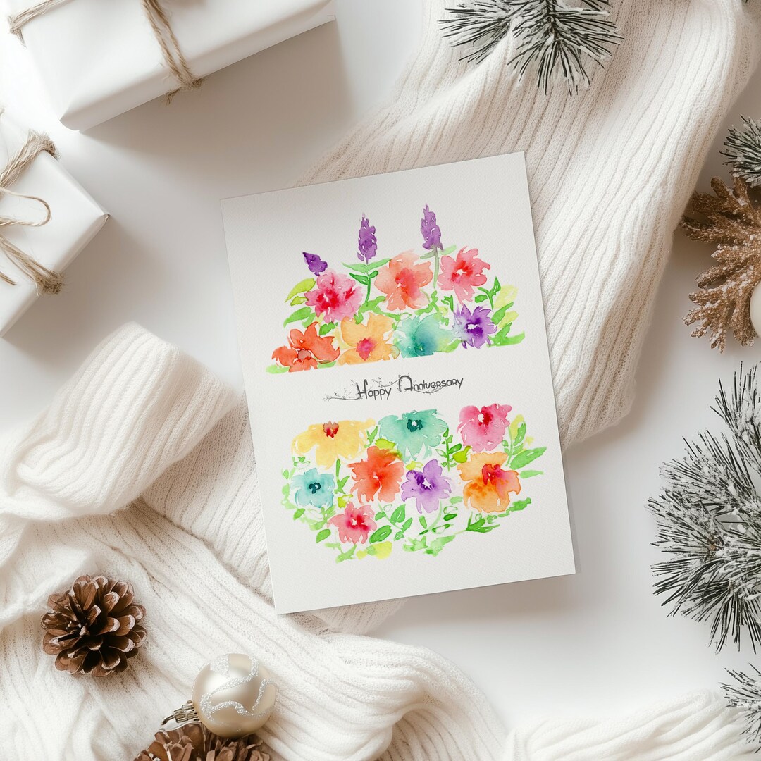 Handmade Floral Watercolor Greeting Card With Blessing | Yellow Purple ...