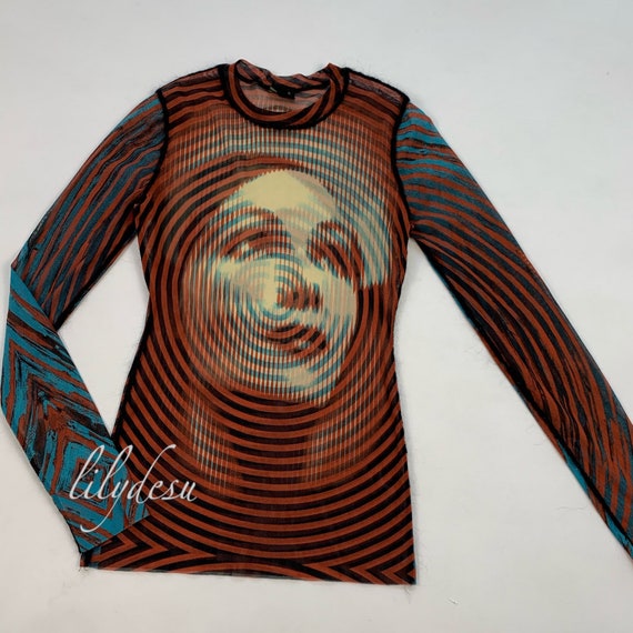 Vintage jean paul gaultier face print mesh t-shirt