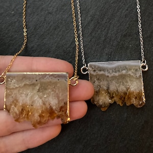 Citrine slice necklace. Gold citrine necklace. Silver citrine necklace.