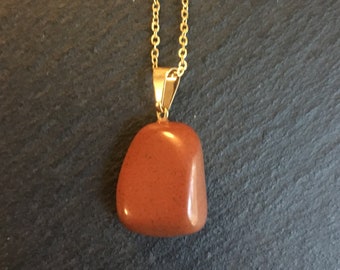 Red Jasper necklace. Tumbled stone necklace. Red stone necklace. Red and gold necklace.