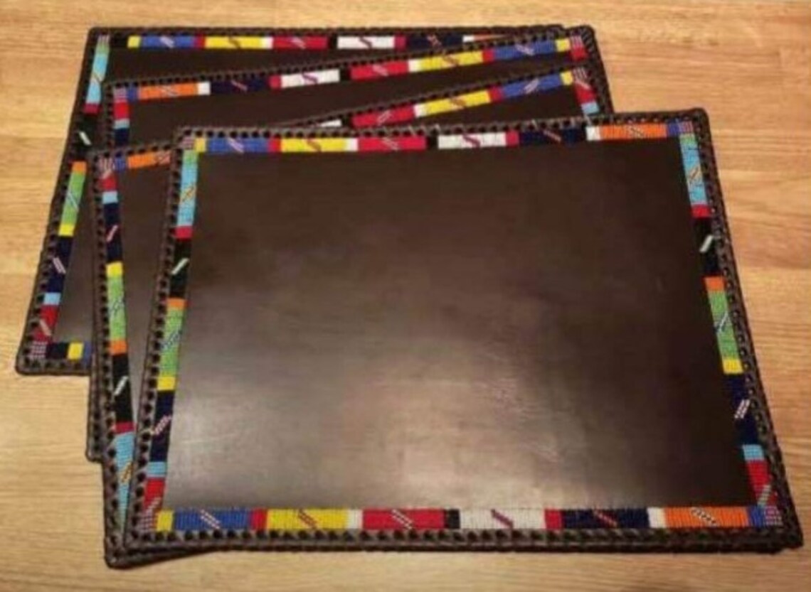 Wholesale. Handmade African Leather Beaded Placematts set of Etsy