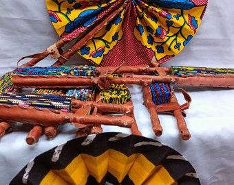 ONSALE.Wholesale Random Ankara Folding fabric fans Set of 3. kente African Hand fan/ Gift Items Fabric leather fan. African Folding Fans.