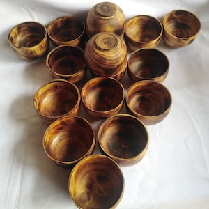 Bulk Supply. Lots of 10 perfect machine Cut, Unique Hand Finished Round wooden Bowls. 4" diameter 2.5"Ht Dough Bowls. Little candle Gifts