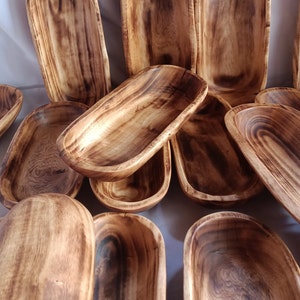 CLEARANCE SALE! Wholesale Availability.Handcarved Mix of 11*4" and  9*4" long oblong bowls set of 8.Candle pour wax Dough Bowls.Gift Decor