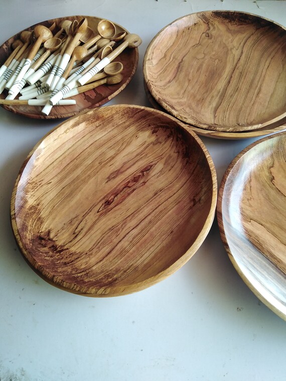 A Set of 3 Wooden Dinner Plates. Olive Wood Plates 10 12 Diameter. Wooden Tableware. Home Decor. Wholesale Gift Items. With Free Cutlery Etsy