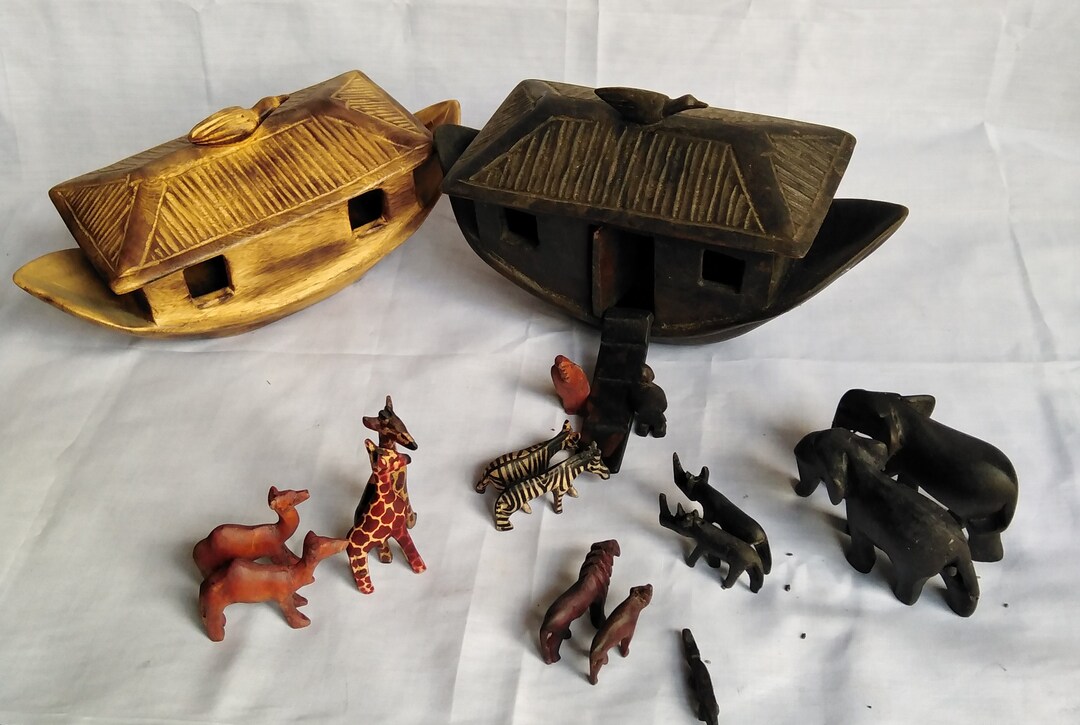 Handmade Wooden Noah's Ark With a Set of Animals in Twos. Noah's Ark ...
