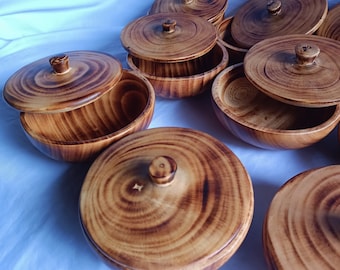 Wholesale Supply!  5 inches Round Machine cut wooden Dough Bowls with Lids set of 10. DIY Candle Making Kit. Farmhouse Decor Gift bowls
