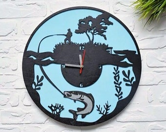 Clock For The Fisherman.Vector Laser Cut File CDR, SVG,PDF cnc files, lasercut,cdr, file lasercut   387