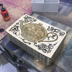 Laser Cut Decorative Tea Box With Tea Kettle Teapot Drawing Engraving.  CDR, SVG,PDF cnc files, lasercut,cdr, file lasercut. 272