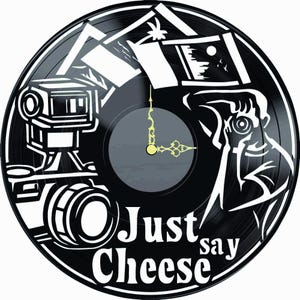 Reloj de vinilo con fotografía "Just Say Cheese" cortado con láser. Archivos cortados con láser SVG DXF CDR planos vectoriales, archivos Descarga instantánea, patrón cnc, corte cnc. 79