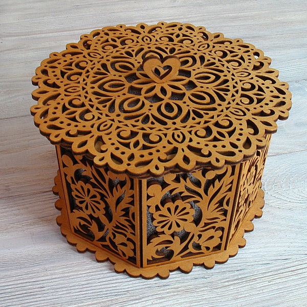 Laser Cut Wooden Decorative Octagon Gift Box Jewelry Storage Box.Laser cut files SVG DXF CDR vector plans, files Instant download, cnc 34