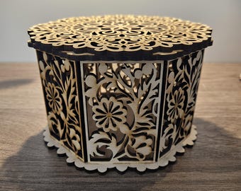 Caja de regalo octogonal decorativa de madera cortada a láser, caja para guardar joyas. Archivos cortados a láser SVG DXF CDR, planos vectoriales, archivos, descarga instantánea, cnc 34