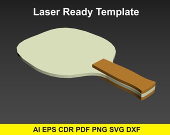 May include: A laser-cuttable template for a table tennis paddle. The paddle is beige with a brown handle.