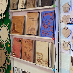 Laser Cut Notebooks Postcards Display Shelf.  Laser cut files SVG DXF CDR vector plans, files Instant download, cnc pattern, cnc cut. 73