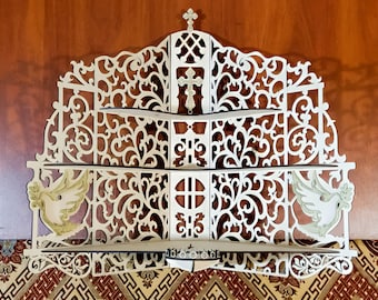 Estante de madera para iconostasio, plantilla de corte láser para altar cristiano. Archivo vectorial cortado con láser (CDR, SVG, PDF, archivos CNC). 87