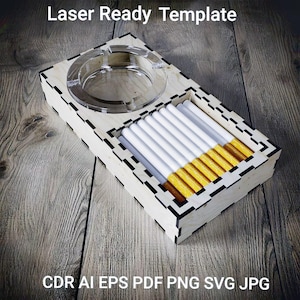 Posacenere. Foglia di tabacco da fumo, fumo bruciante, cenere, bar, taglio laser vettoriale. Scatola per sigarette. Bocchino per sigarette. Per fresa CNC 12