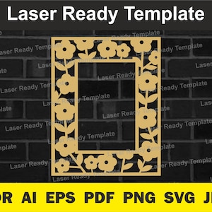 May include: A laser-cut template for a picture frame with a floral design. The frame is made of a single piece of material and has a simple, elegant design.