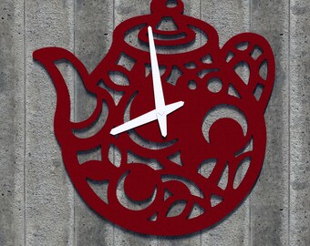 Laser Cut Tea Kettle Shaped Wall Clock.  Cut File CDR, SVG,PDF cnc files, lasercut,cdr, file lasercut   402