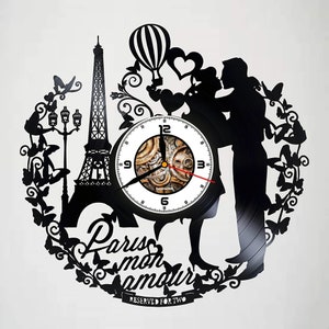 Laser Cut Paris France Mon Amour Vinyl Record Wall Clock 480