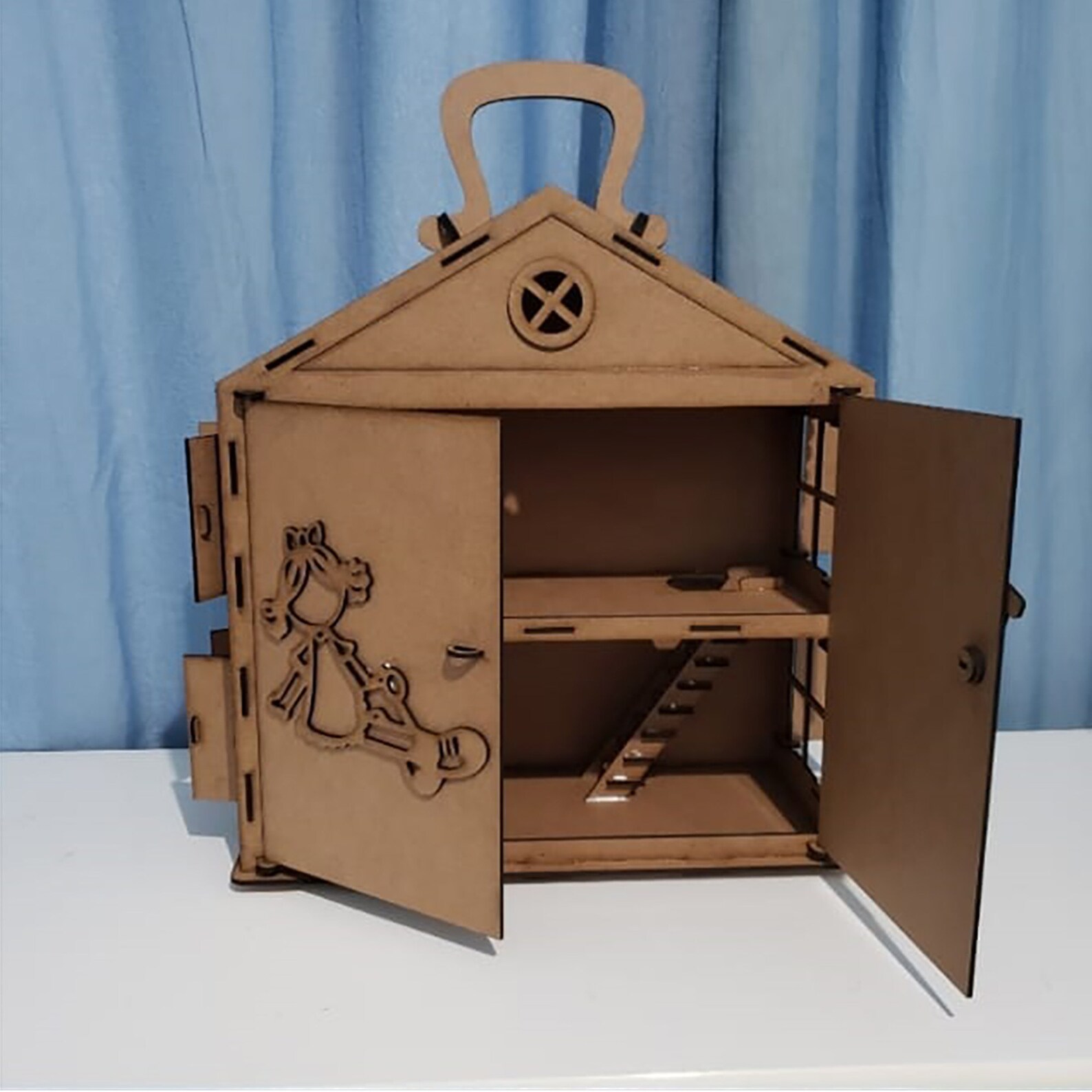 Laser Cut Portable Wooden Dollhouse With Working Doors 279 Etsy