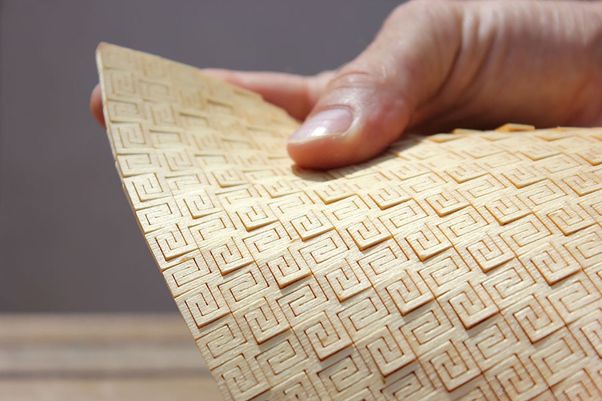 Super flexible laser cut plywood living hinge pattern 347