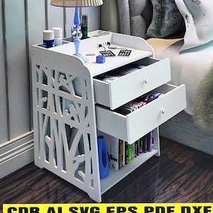 Laser Cut Bedside Table Shelf Storage Cabinet. Laser cut files SVG DXF CDR vector plans, files Instant download, cnc pattern, cnc cut.  27