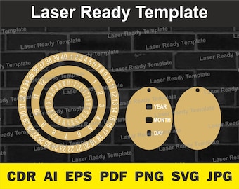 Eeuwigdurende kalender, kalender lasergesneden vectorplan, multiplex kalender, CNC-bestand, houten kalender,